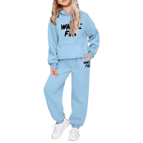 Image of NSICBMNO Kids Tracksuit Girls 2 Piece Outfits Tracksuit Kids Full Set Oversized Hoodie Long Sleeve Sweatshirt Baggy Sweatpants Jogging Bottoms Girls Gym Set Activewear 2-3 Years, Blue