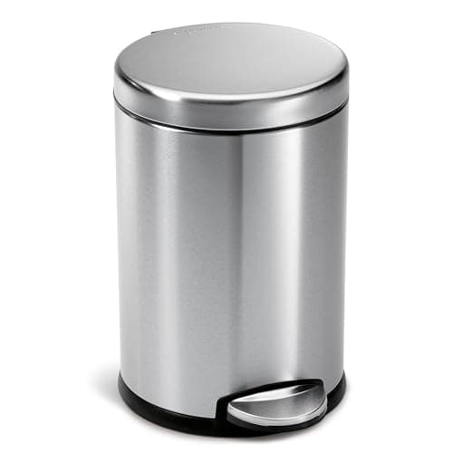 Image of simplehuman CW1852CB 4.5L Round Pedal Bin, Small Bin for Bathroom Bedroom Office, Strong Steel Pedal, Silent Soft Close Lid, Inner Bucket, Non-Skid Base, Fingerprint-Proof, Brushed Stainless Steel