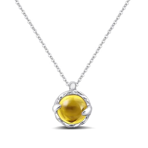 Image of Circle Citrine Pendant Necklace, Silver Cable Chain, 45 cm, Yellow Gemstone, Contemporary Design
