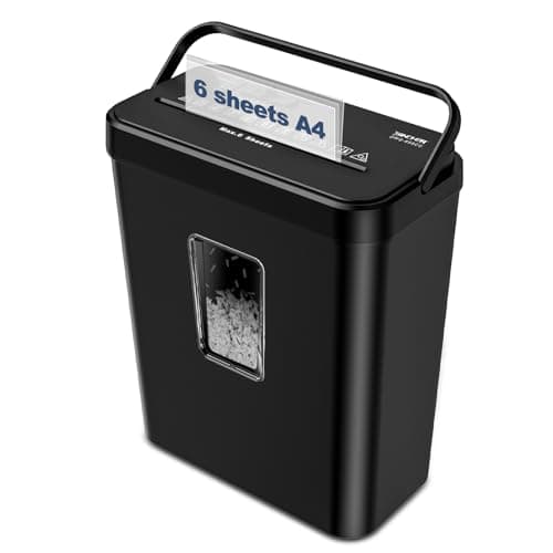 Image of VACLANY 6 Sheet Cross Cut Paper Shredder, Shreds Credit Cards, Staples, 4 Operation Modes, Portable Handle Design, Compact Shredder with 13L Wastebasket & Transparent Window for Home Office