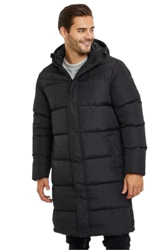 Image of Spindle Mens Hooded Padded Long Puffer Coat Winter Longline Jacket Black M