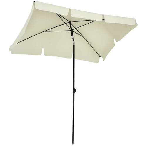 Image of Outsunny Garden Parasol Umbrella, Outdoor Market Table Umbrella with Ruffles & Aluminium Pole, Rectangular Tilting Parasol Sun Shade Canopy, 2 x 1.3m, Cream White