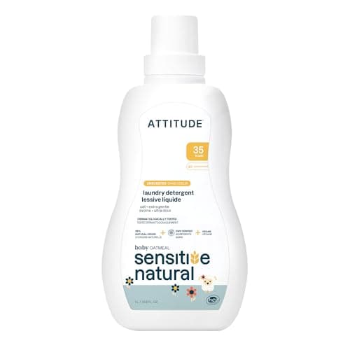 Image of ATTITUDE Baby Laundry Detergent Liquid, EWG Verified, Safe for Baby Clothes, Infant and Newborn, Vegan and Naturally Derived Washing Soap, HE Compatible, Unscented, 35 Loads, 1 Liter