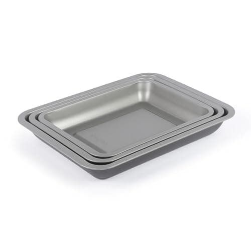 Image of Salter Essentials 3-Piece Roasting Tray Set – Non-Stick Coating, 31/35/39 cm Stackable Roasters, Dishwasher Safe, Easy to Clean, Made in the UK, Durable Oven Trays, Lightweight, PFOA-Free, BW13675
