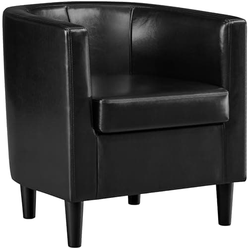 Image of Yaheetech PU Leather Tub Chair, Modern Upholstered Armchair, Accent Club Sofa Chair for Living Room Bedroom Lounge Reception, Black