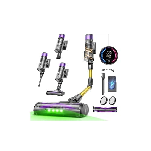 Image of Ultenic Cordless Vacuum Cleaner, 55KPa Powerful Suction Hoover for Home Pet Hair, 60Mins Long Runtime Stick Vacuum with Upgraded Anti-Tangle Brush & GreenEye Headlight, Foldable Tube, Self-Standing