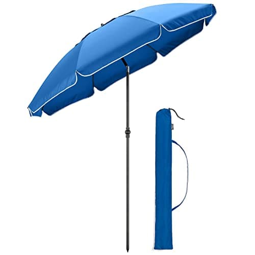 Image of CHRISTOW Portable Beach Parasol Tilting Garden Sunshade Umbrella UV Resistant 2m (Blue)