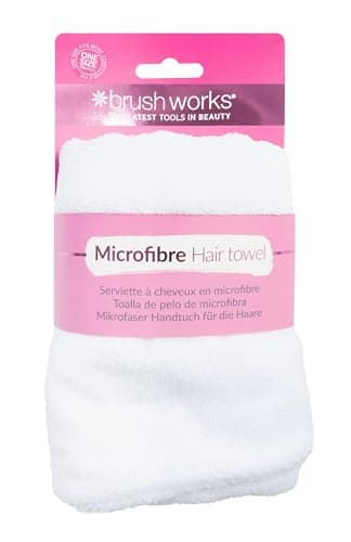Image of Brushworks Microfibre Hair Towel – Ultra-Absorbent, Frizz-Reducing & Quick-Drying Towel for All Hair Types | Soft Microfibre Hair Wrap with Button Fastener | Cruelty-Free & Vegan