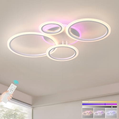 Image of ZAITINZ Dimmable LED Ceiling Lights with Remote Control,50W Flush Mount Lighting Fixture with 4 White Rings,Chandeliers Ceiling Light for Living Room Bedroom Lounge Dinning Room(3000-6000k)