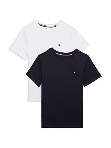 Image of Tommy Hilfiger Boys’ 2 Pack Short Sleeve Round Neck T-Shirts, Blue (Desert Sky/White), 6-7 Years