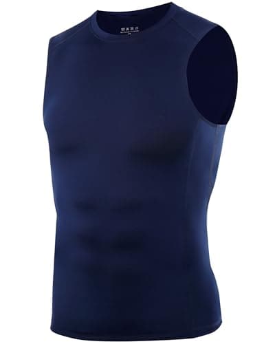 Image of WISMBOX Men's Compression Vest, Sleeveless Gym Base Layer Top for Bodybuilding Running, Breathable Elastic Training Tank Top Navy Blue