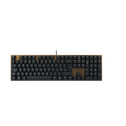 Image of CHERRY KC 200 MX, Mechanical Office Keyboard with Anodised Metal Plate, UK Layout (QWERTY), Wired, MX2A SILENT RED Switches, Bronze/Black