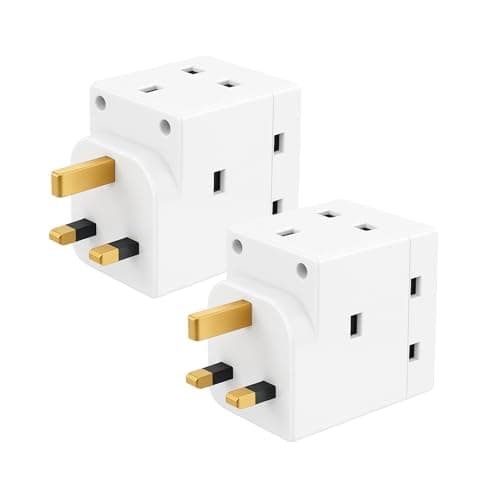 Image of SHPELEC® 13A 3-Way Fused Adaptor - Heavy Duty Triple Plug Outlet Converter with Built-in Surge Protection - Safe & Reliable Power Splitter for Home, Office, and Travel (2 Pack)