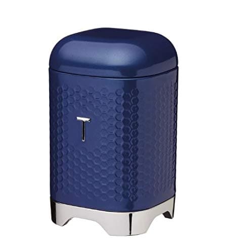 Image of Lovello Retro Geometric Textured Finish Stainless Steel Tea Coffee Sugar Bread Bin Storage Jar Canister Midnight Navy/Blue (Tea)