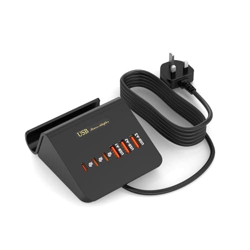 Image of Qurzou USB Charging Station 6-Port USBC Charger Plug Multi USB Wall Charger for iPhone, iPad, Samsung, Huawei, AirPods, Pixel, iWatch, Redmi etc (Black 15W)