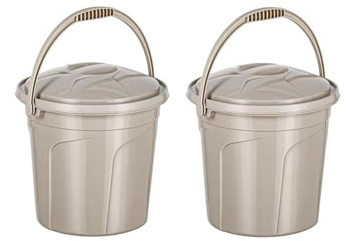 Image of Best House | Plastic Bucket with Lid | 5 Litres | Cream | 2 Pcs | Carry Handle | Multipurpose Storage for Kitchen Garden Cleaning Water Animal Bird Feed - (Pack of 2)