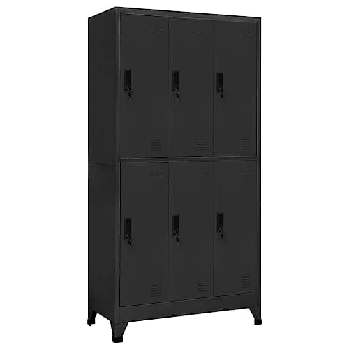 Image of SooIarix Locker Cabinet, Anthracite, 90 x 45 x 180 cm, Steel, 6 Compartments with Hangers, Lockable Doors, Ideal as an Office Cabinet and Wardrobe