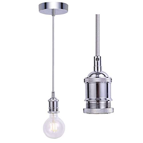 Image of JING Vintage Pendant Light Fitting,Industrial Chrome Ceiling Rose,Braided Flex E27 Lamp Holder,Suspended Ceiling Pendant Light Fitting-Chrome