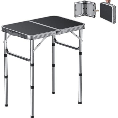 Image of HOMGEN 2ft Small Folding Table Camping with 3 Adjustable Heights, 58x40cm Aluminum Portable Foldable Table Lightweight Picnic Table for Outdoor Indoor Kitchen Garden, 3 Height (25/47/70cm)