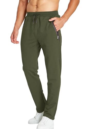 Image of HCSS Mens Joggers Tracksuit Bottoms Men for Running Sports Lounge Open Hem Cotton with Zip Pockets Elasticated Waist (Army Green S)