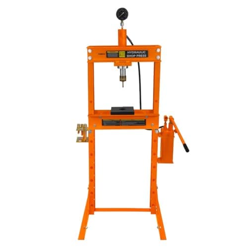 Image of Hydraulic Shop Press 20 Ton Tonne 20,000kg Floor Mount Heavy Duty Steel Detachable Pressure Gauge Hand Pump Adjustable 0-1015mm Vertical Work Area Workshop Garage FREE Tool Set 8 Mandrels & 1 Adapter