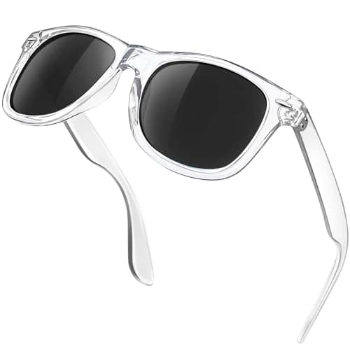 Image of KANASTAL Transparent Black Sunglasses Mens Polarised Womens Square Vintage Retro Driving Vacation UV400 Protection - Clear Frame Black Lens