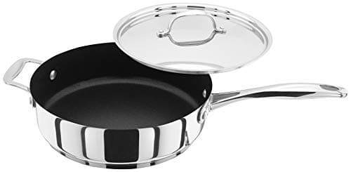Image of Stellar Profile Saute Pan, Large 24cm Stainless Steel, Non-Stick Teflon, Lid and Helper Handle, Induction Ready, Oven & Dishwasher Safe