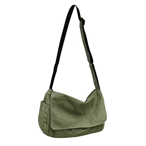 Image of YILCER Canvas Crossbody Bag for Women Girls, Canvas Shoulder Bags Aesthetic Messenger Bag Hobo Tote Bag For School Travel Casual Daily (Army Green), 38CM*24CM*16CM