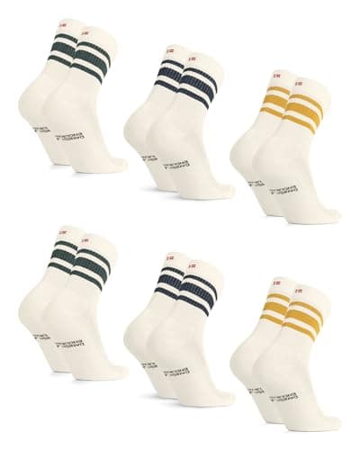 Image of DANISH ENDURANCE Tennis Crew Socks, Cotton Sports Socks, Cushioned for the Gym, for Men & Women, 3 or 6 Pack, Multicolour (2xOffwhite/Dark Green, 2xOffwhite/Navy, 2xOffwhite/Mustard), 9-12