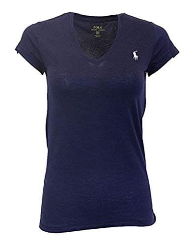 Image of POLO RALPH LAUREN Women's Pony Logo V-Neck T-Shirt (X-Large, Newport Navy (White Pony))