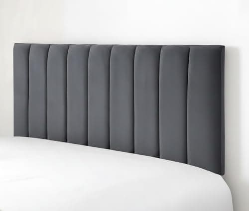 Image of Cloudmere Luxury Portland Headboard Elegant design Plush Velvet 20" Divan Bed | Upholstered Padded Headboard for Divan Beds, Bedroom and Hotel Furniture (4Ft 6in Double - Charcoal)