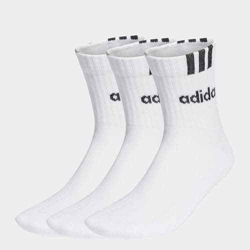 Image of adidas Unisex 3-Stripes Linear Half-Crew Cushioned Socks 3 Pairs, White/Black, 6.5-8