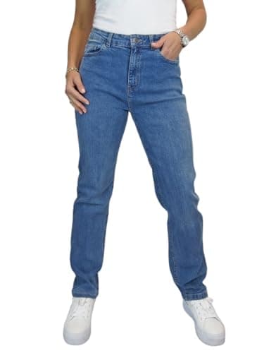 Image of Paulo Due Women's Straight Leg Jeans Ladies Stretch Denim High Waisted Pants Mid Blue Faded Wash 10-22 (18)