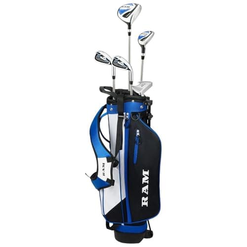 Image of Ram Golf SDX Junior Boys Golf Clubs Set with Bag (Blue, 9-12 Years, Left)