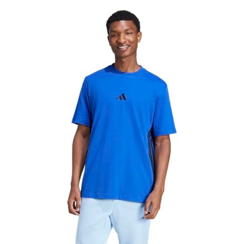 Image of adidas Men's Essential Three Stripes Single Jersey TEE, Team Royal Blue/Black, M