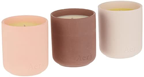 Image of Aery Floral Rosy Minimalist Ceramic Candles Gift Set - Parisian Rose, Aztec Tuberose & Moroccan Rose - Plant-Based, Gold Foil Finish