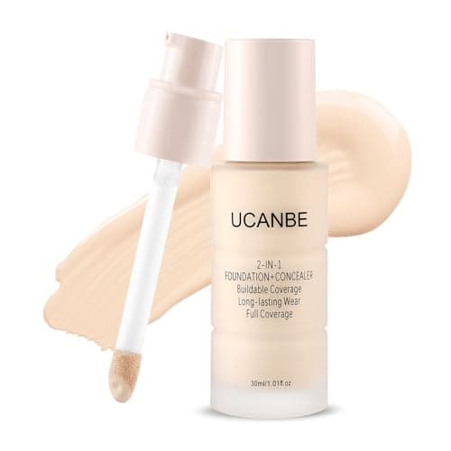 Image of UCANBE 2-IN-1 Foundation + Concealer, Full Coverage Long-Lasting Matte Makeup for Normal, Combination and Oily Skin, Buildable Waterproof Formula with Hyaluronic Acid (02 Classic Ivory)