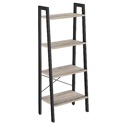 Image of VASAGLE Ladder Shelf, 4-Tier Bookshelf, Bookcase, for Living Room, Bedroom, Kitchen, Home Office, Industrial Style, Steel Frame, Greige and Black LLS44MB
