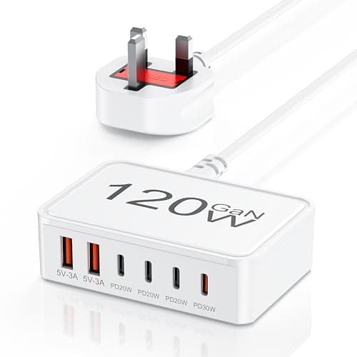 Image of USB C Plug Fast Charge 120W GaN 6-Port USB C Charging Station, 30W Type C Fast Charge Plug Hub, Multi Desktop Charger Travel Adapter for iPhone 17 16 15 14 13 12 11 Pro Max XS XR 8, Samsung, iPad
