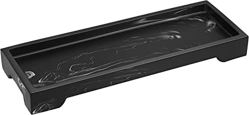 Image of Luxspire Vanity Tray, Bathroom Tray Toilet Tank Storage Tray, Resin Kitchen Sink Trays, Vanity Countertop Organiser for Candles Soap Towel Perfume Holder Jewlery Dish Decor, Marble Style,S,Matte Black