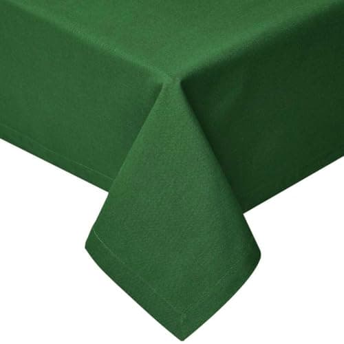 Image of HOMESCAPES Green Table Cloth, Plain Cotton Tablecloth, Large Rectangular, Handcrafted & Durable Dining Table Cover with Hem Stitch, Hypoallergenic, Washable, Dark Green - 137 x 228cm