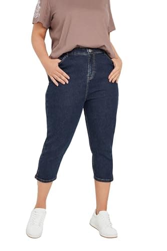 Image of Yours Curve Blue Capri Ava Jeans - Women's - Plus Size Curve