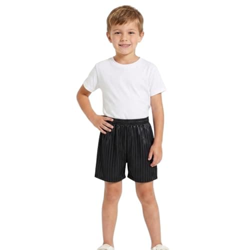Image of Kids Shadow Stripe Shorts - Unisex School PE Sports Trunks | Boys Girls Breathable Football Soccer Gym Wear | Ages 2-13 (UK, Age, 13 Years, Regular, Black)