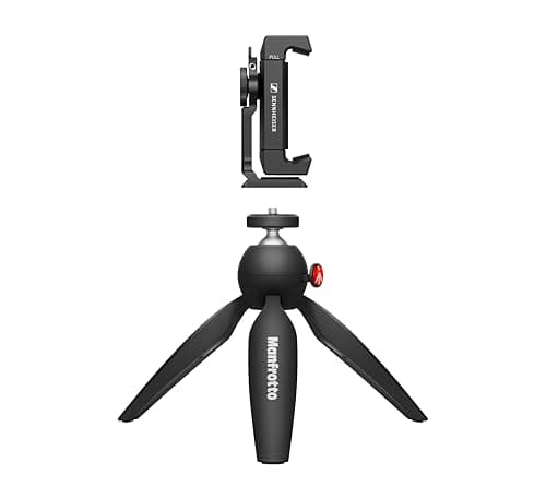 Image of Sennheiser A4V Mobile Kit for mobile recording. Includes a Manfrotto PIXI Mini Tripod and a Smartphone clamp with cold-shoe mount (509265)