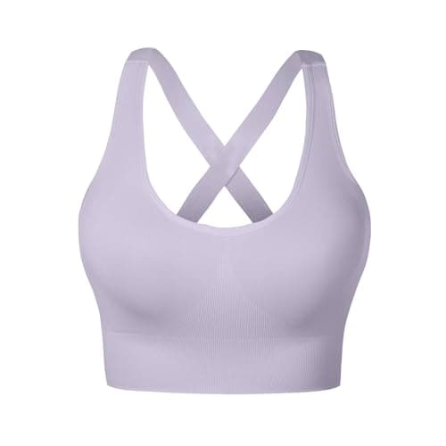 Image of Nabawa Sports Bra for Women Unpadded Medium Support Criss Cross Back Strappy Sports Bras Seamless High Impact Yoga Workout Bra Gym Activewear Top,Purple