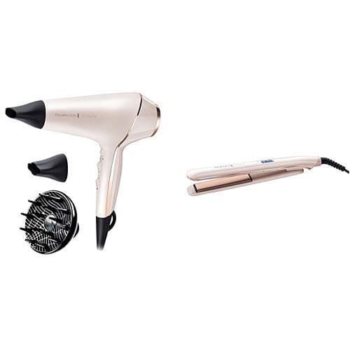 Image of Remington Proluxe Ionic Hairdryer with Styling Shot and Intelligent OPTIHeat Control Settings, Rose Gold with Proluxe Ceramic Hair Straighteners with Pro+ Low Temperature Protective Setting, Rose Gold