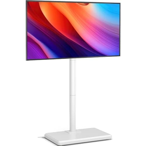 Image of AX WABER Floor TV Stand with Mount for 26-55 inch TVs up to 35 kg, Height Adjustable Swivel Tilt TV Stand with Wood Base, Saving Space Design for Bedroom, Living Room and Corner, White