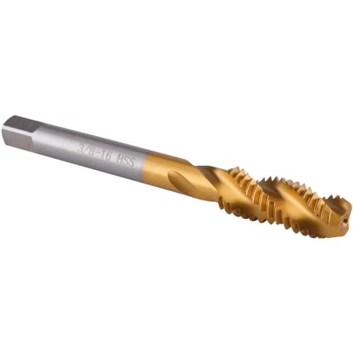 Image of Burkit 3/8"-16 UNC Spiral Flute Tap, HSS Titanium Coated Spiral Flute Plug Threading Tap 3/8 x 16 UNC