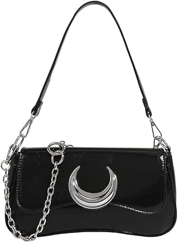 Image of LIAOLI Cross Body Bag Women Small Gothic Bags Sailor Moon Purse Black Crescent Handbag Double Straps Satchel Shoulder Bag for Girls