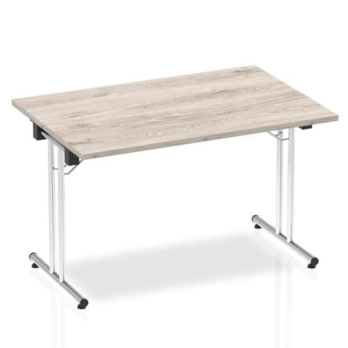 Image of OPO Impulse Freestanding 1200/1600/1800mm Rectangular Table Folding Leg | Sturdy Build Weather & Heat Resistant Melamine Finish Meeting Table Grey Oak 1200
